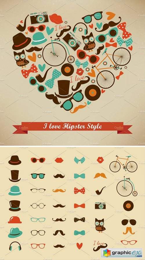 I Love Hipster Style Illustration