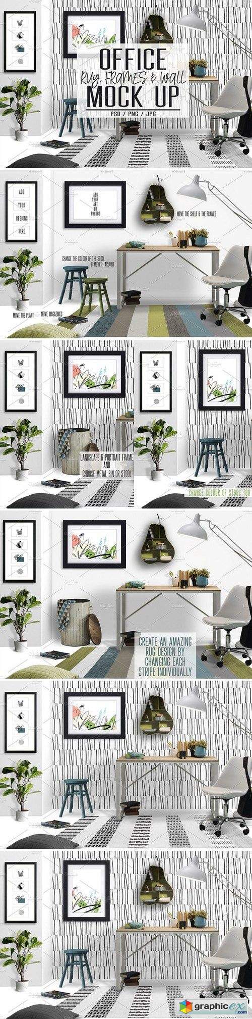 Office Rug, Wall & Frames Mock Up