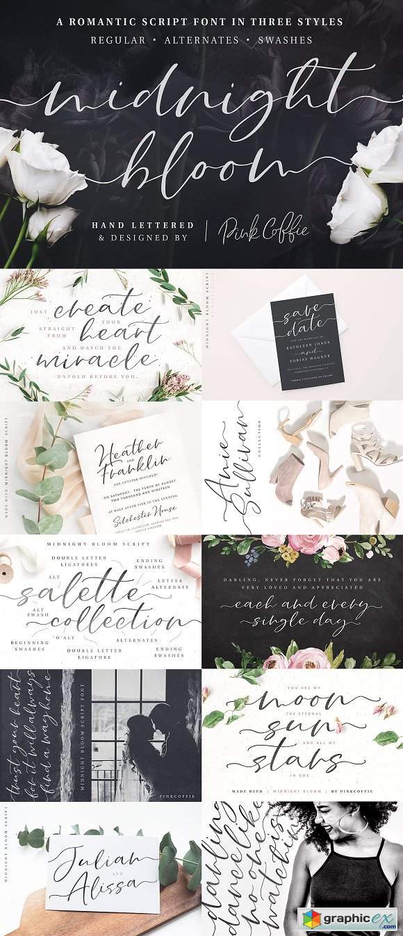 Midnight Bloom Script Font + Swashes