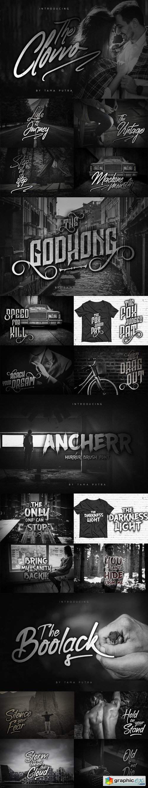 4 Handwritten,Decorative and Brush Fonts Collection