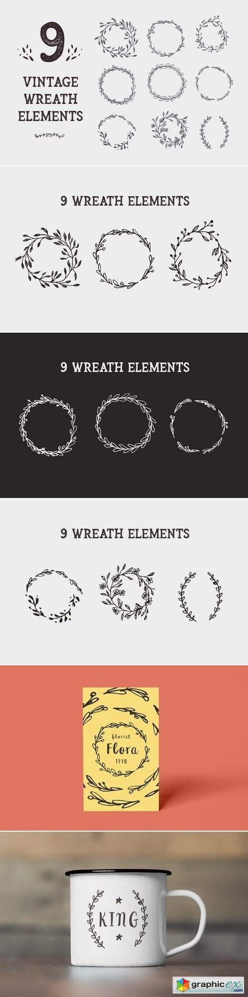 9 Vintage Wreath Graphic Design Elem
