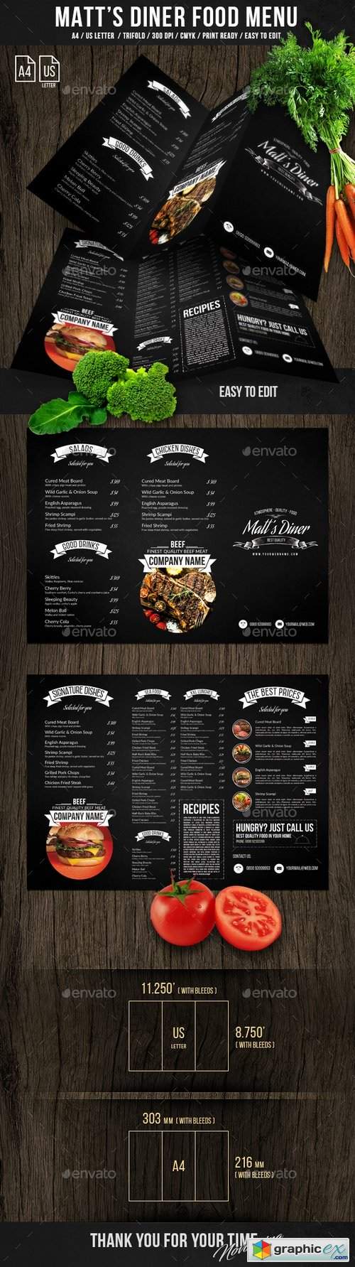 Matt's Diner Trifold A4 and US Letter Menu
