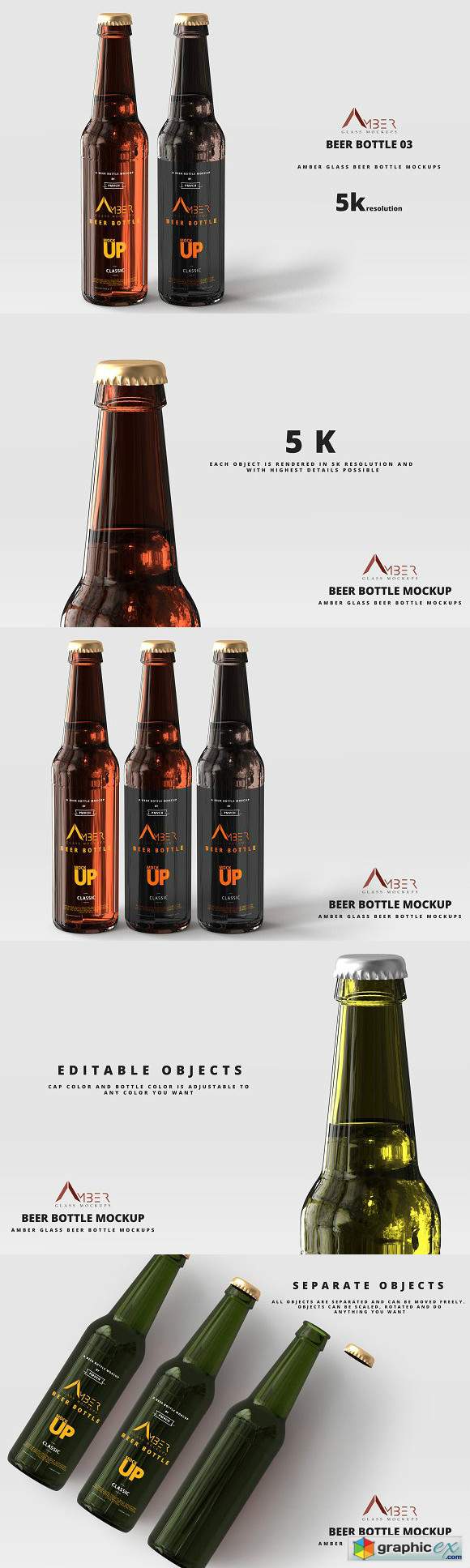 Amber Glass Beer Bottle Mockup 03