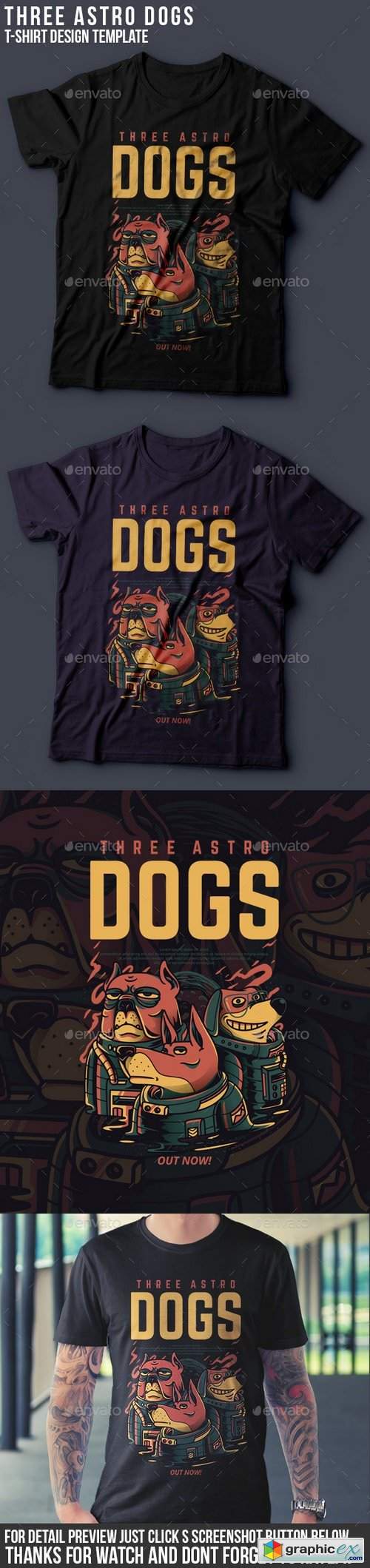 Three Astro Dogs T-Shirt Design