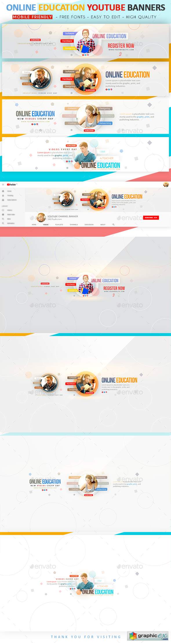 Online Education YouTube Banner » Free Download Vector Stock Image