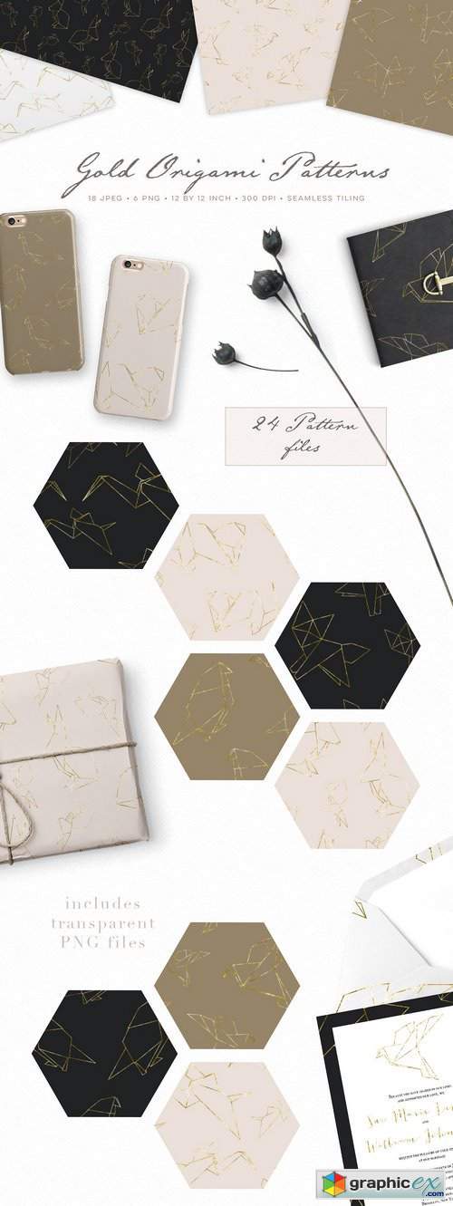 Gold Origami Geometric Patterns