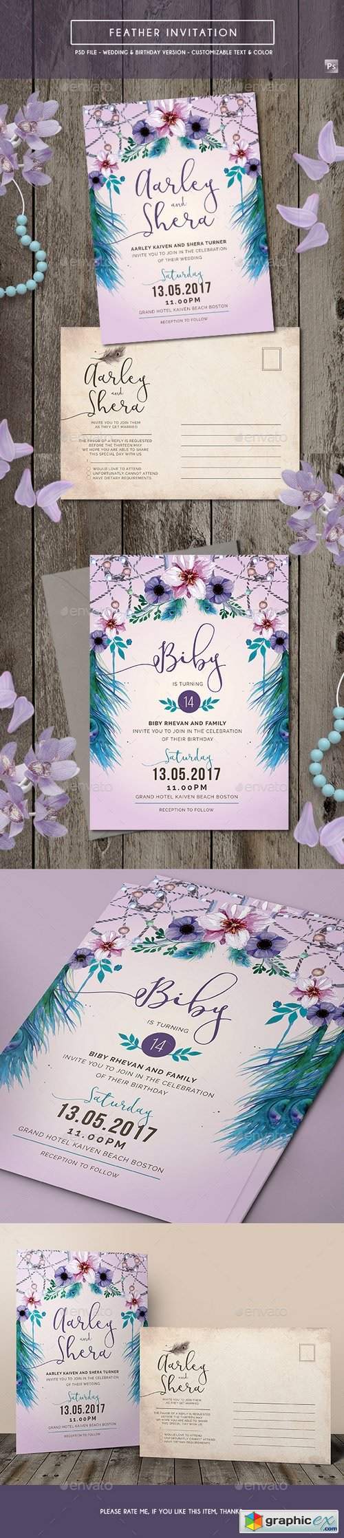 Feather Invitation (Wedding & Birthday)