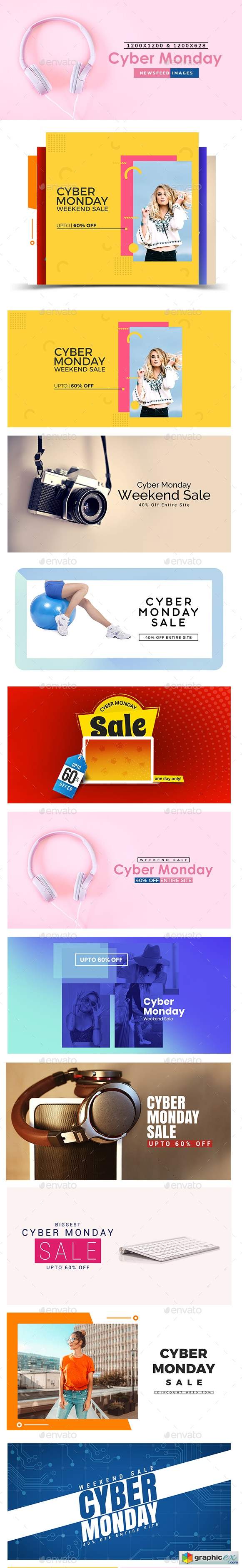 Cyber Monday Sale Facebook and Instagram Newsfeed Banners - 10 Designs