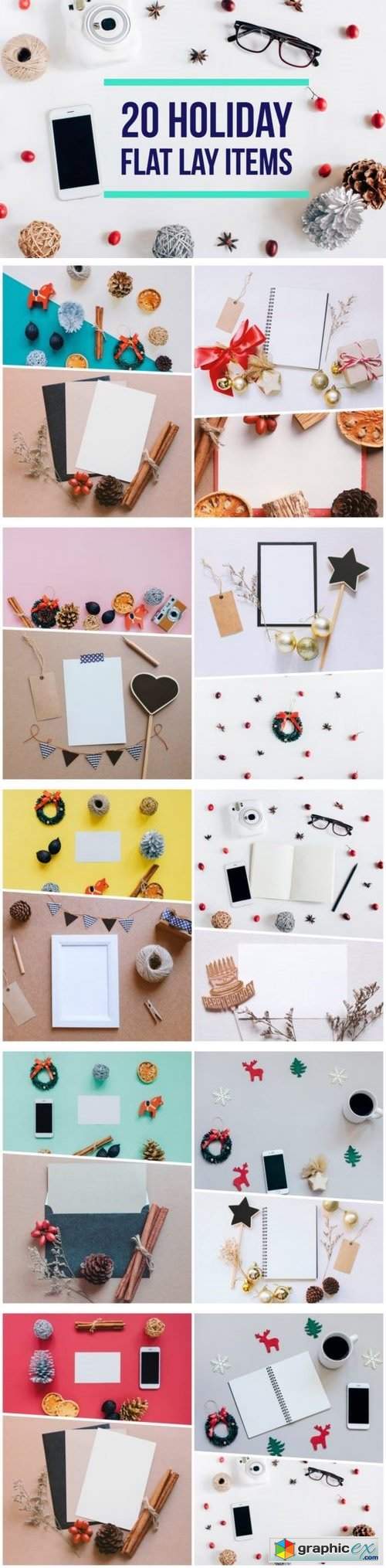 20 Holiday flat lay items collection