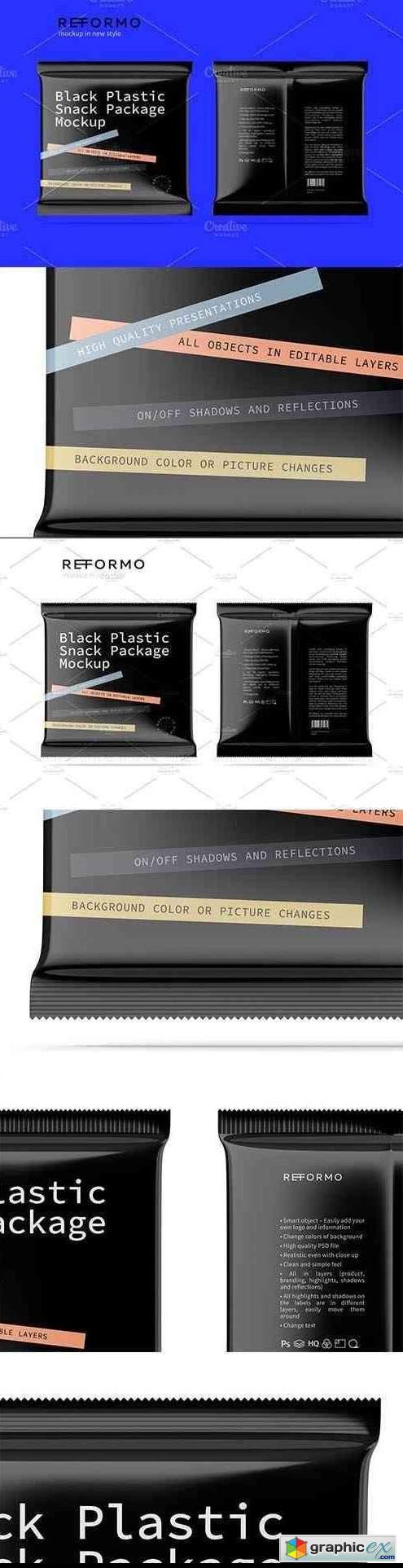 Black Plastic Snack Package Mockup