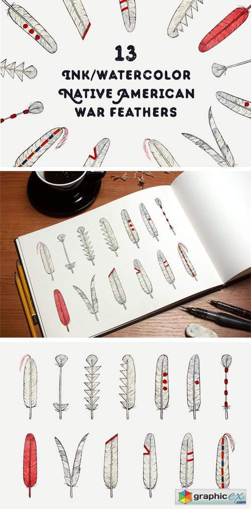 Hand Drawn Native American Feathers