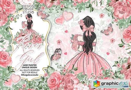 Roses Girl digital paper pack