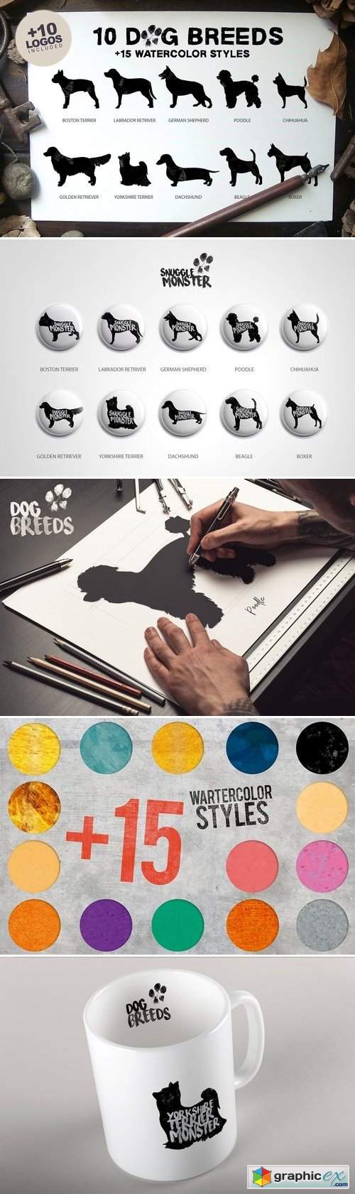 10 Dog Breeds + 15 Watercolor Styles 392548