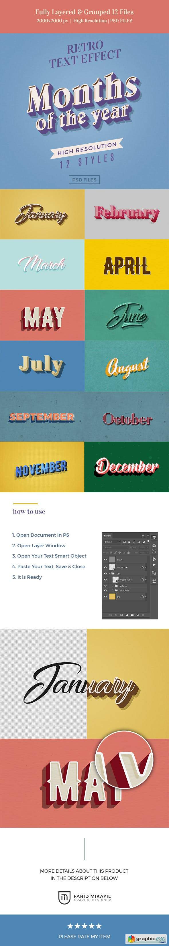 Months of the Year Retro Text Effects
