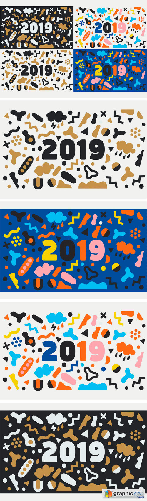 2019 New Year Vector Background Set