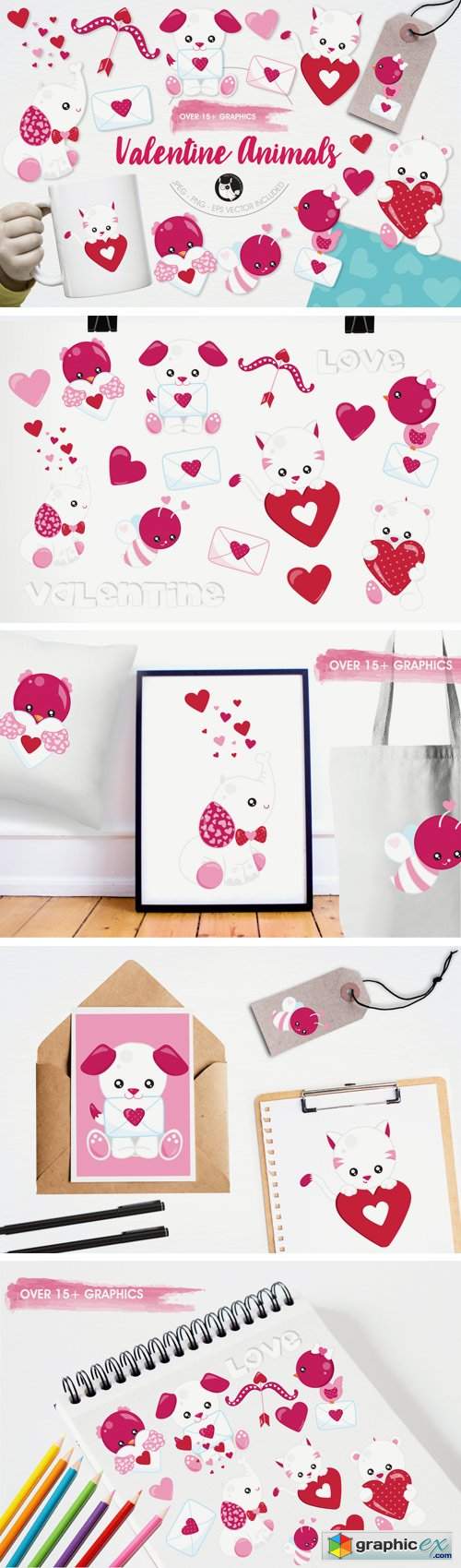 Valentine Animals Graphics and Illustrations