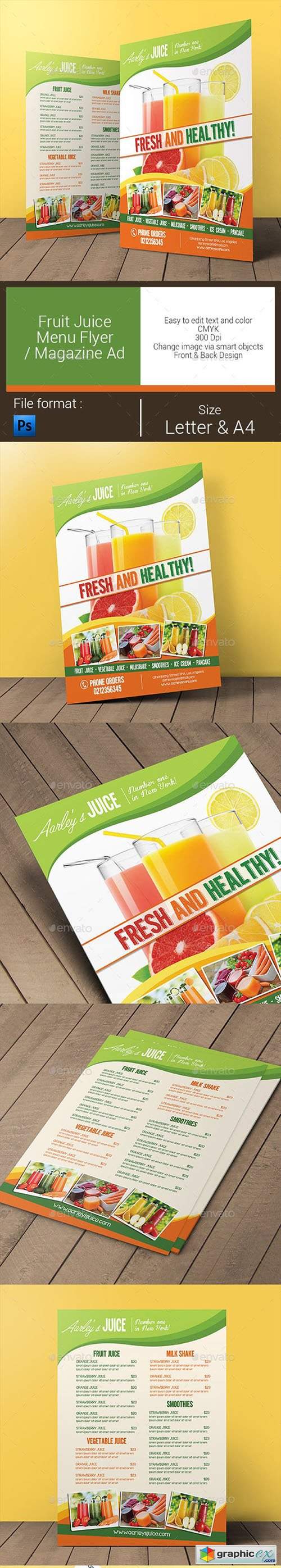 Fruit Juice Menu Flyer / Magazine Ad