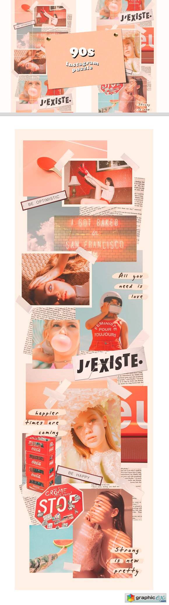  90s Instagram Puzzle Template Free Download Vector Stock Image 