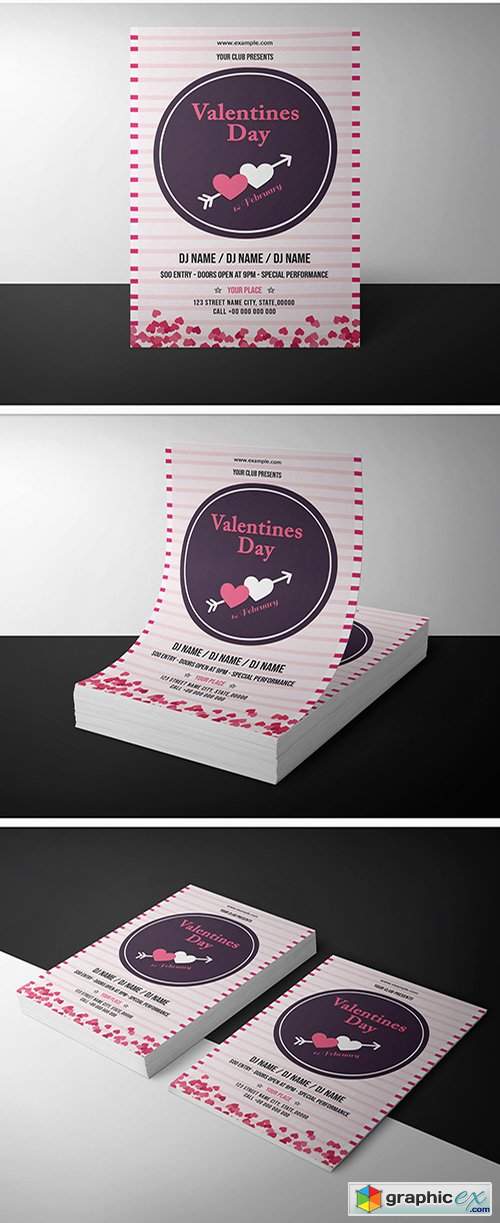 Valentine's Day Invitation Layout with Pink Stripes