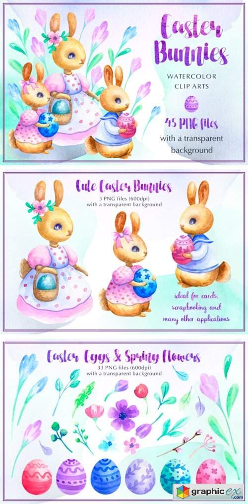 Easter Bunnies Watercolor Set
