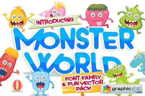 Monster World font & Fun Vector Pack