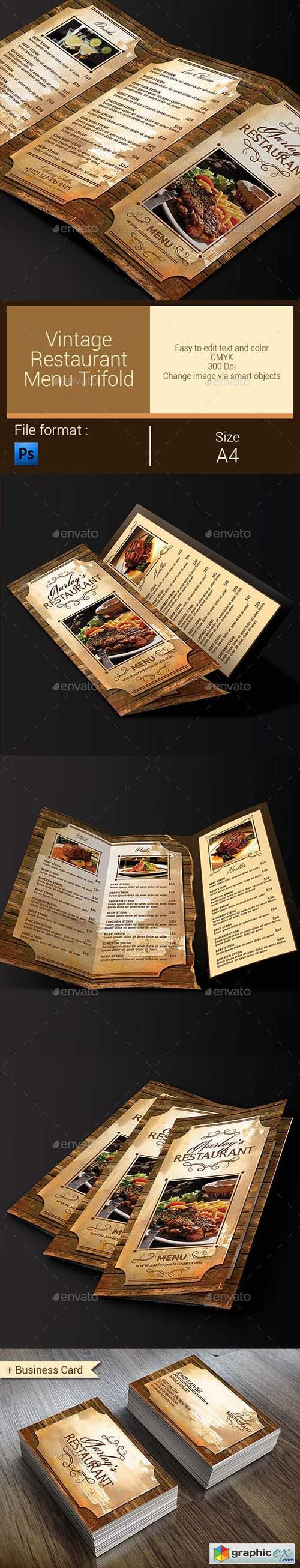 Vintage Restaurant Menu Trifold + Business Card