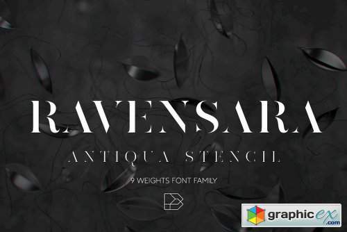 Ravensara Antiqua Stencil Font Family - 9 Fonts