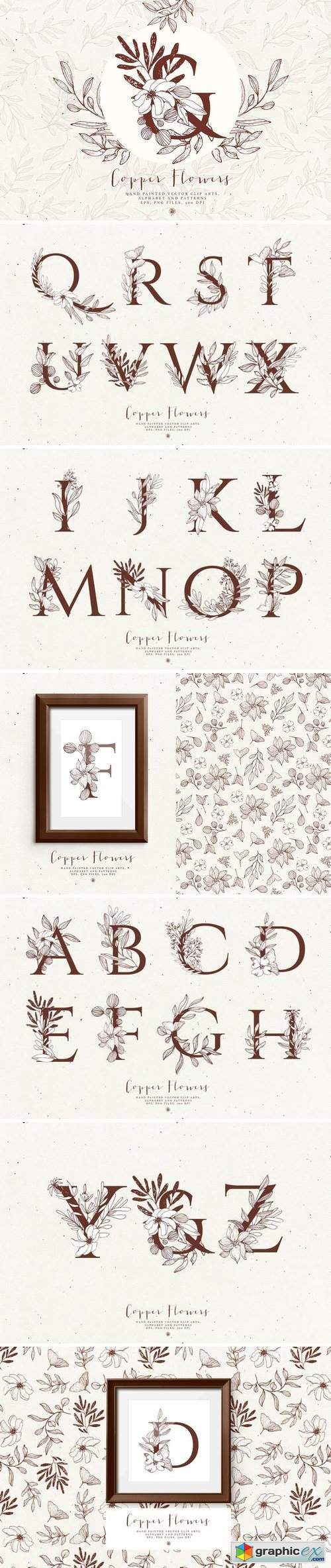 Copper Flowers and Alphabet