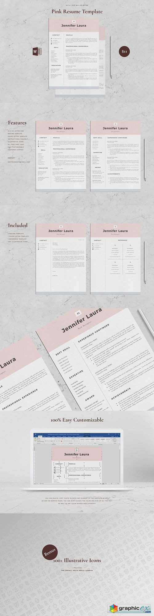 Resume Template 4 Page - Pink 3260014