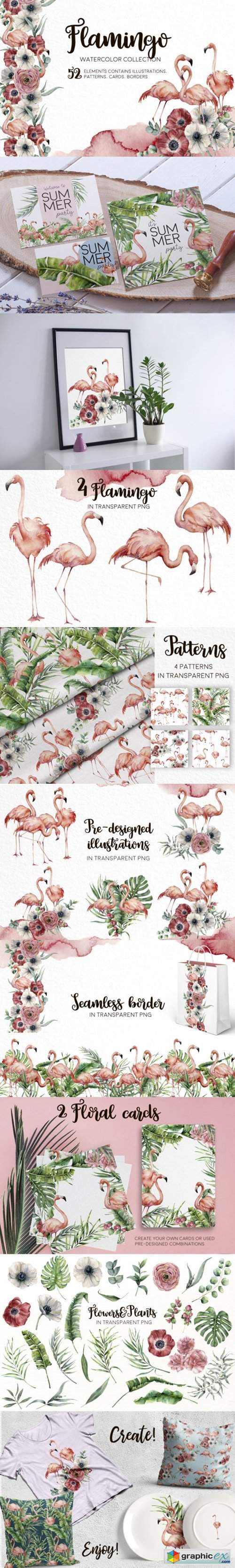 Flamingo. Watercolor collection
