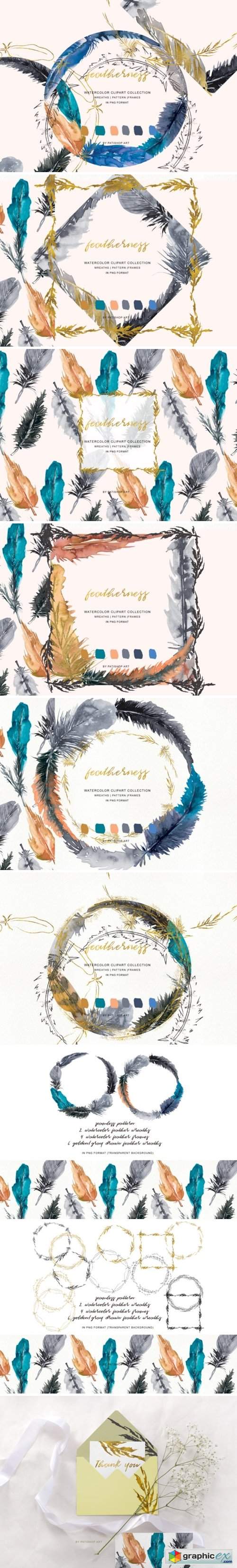 Watercolor Feather Wreath & Frames