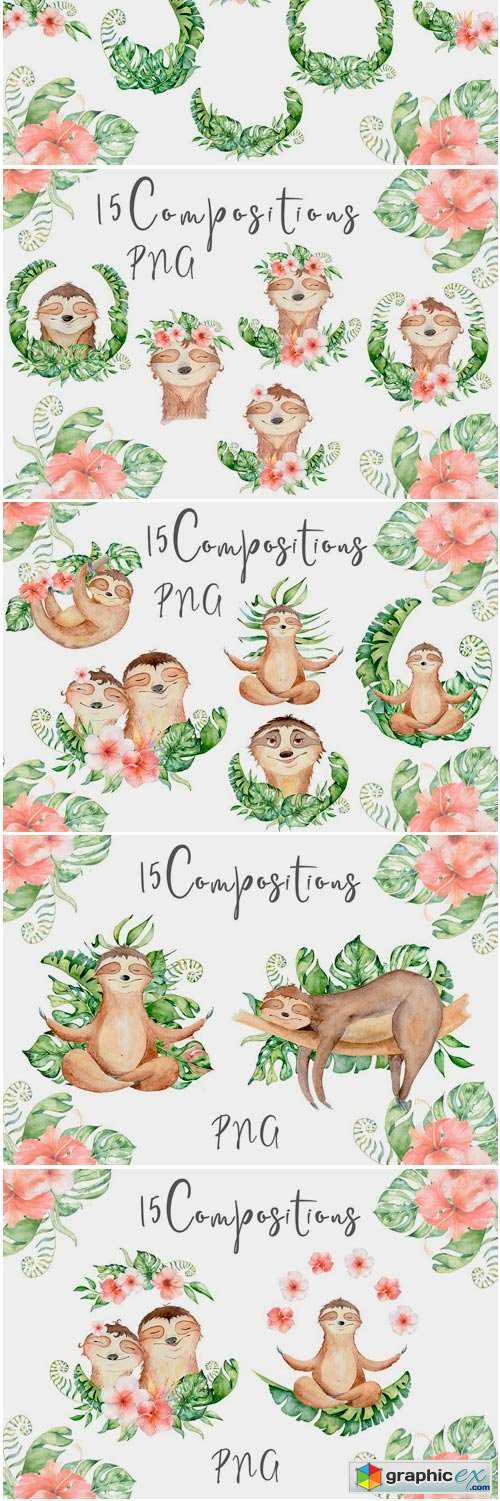 Lovely Sloths Watercolor Set