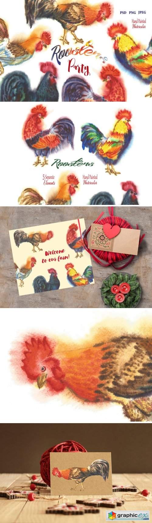 Watercolor Roosters 1064698
