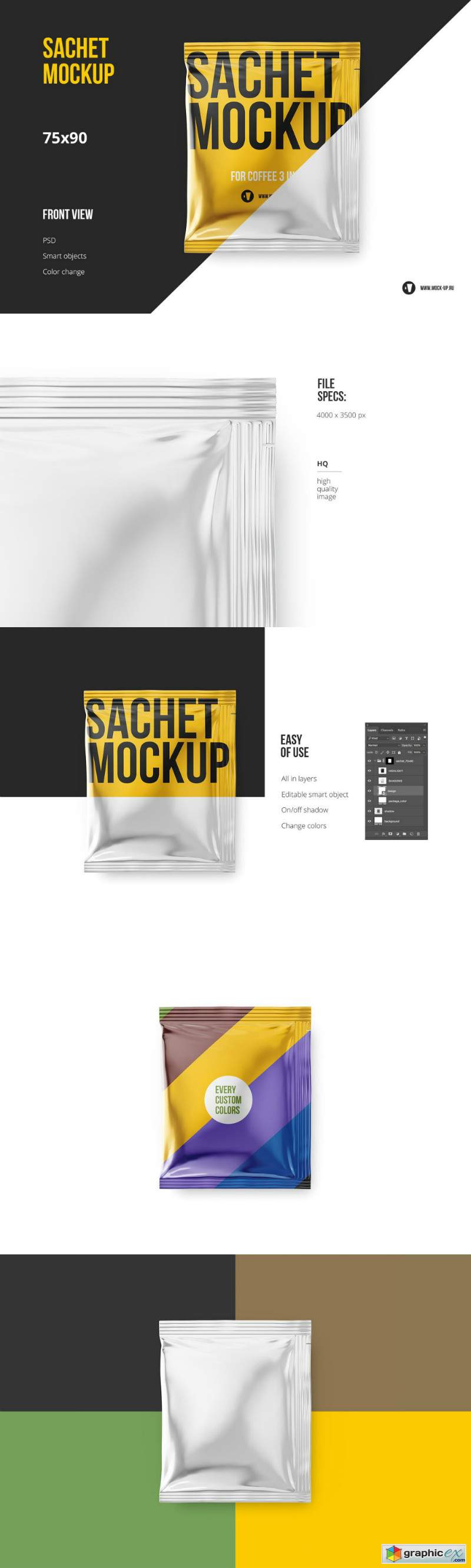 Sachet. Coffee. Ketchup. Shampoo