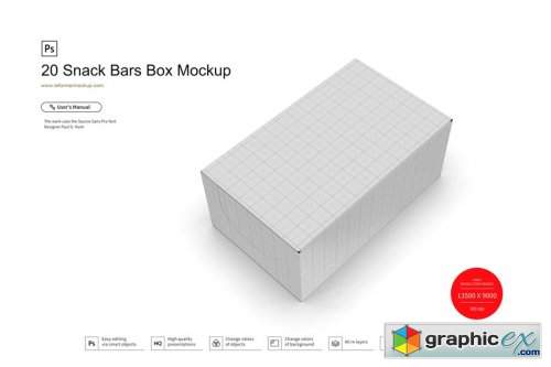 20 Snack Bars Box Mockup