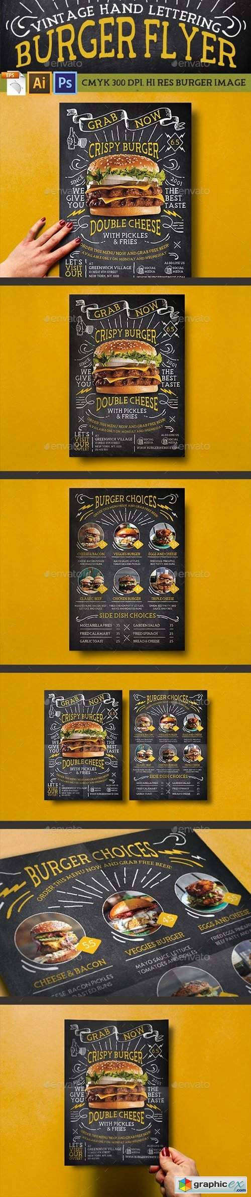 Vintage Hand Lettering Burger Flyer