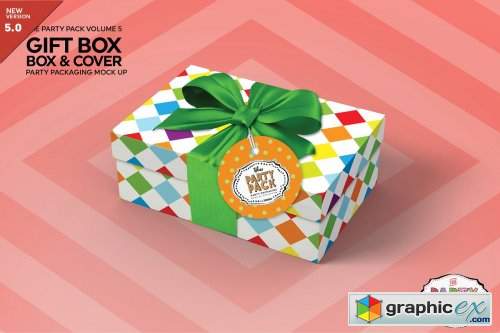 Gift Box with Cover Packaging Mockup