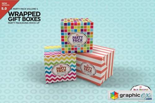 Wrapped Gift Boxes Packaging Mockup
