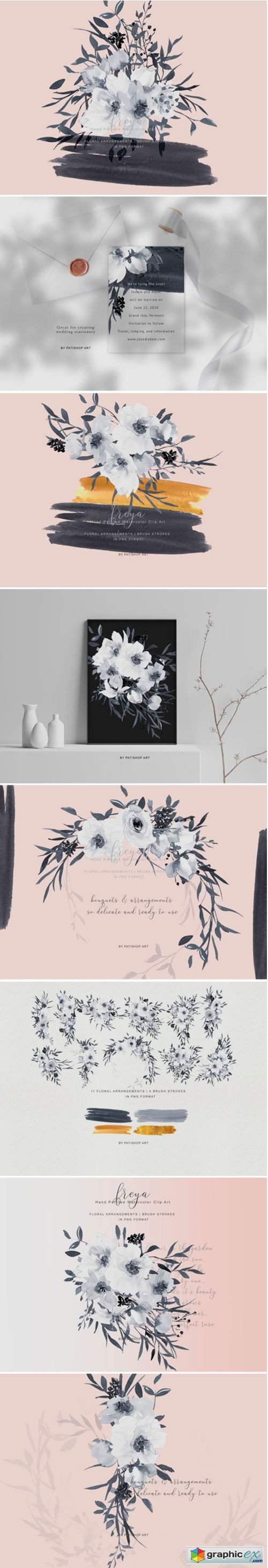 Elegant Gray & White Rose Bouquet Clipart