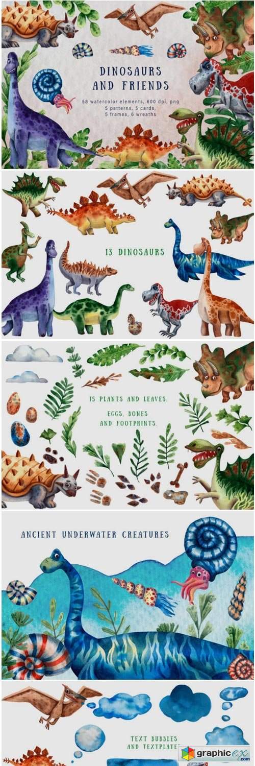 Dinosaurs and Friends - Watercolor Set