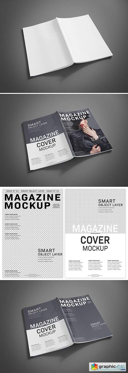Open Magazine Cover on Gray Background Mockup