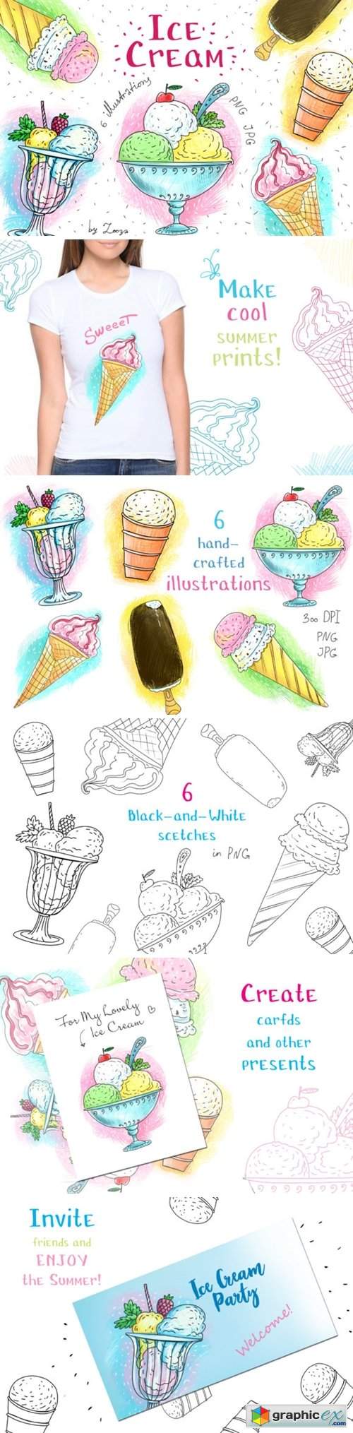 Ice Cream - 6 Hand-crafted Illustrations