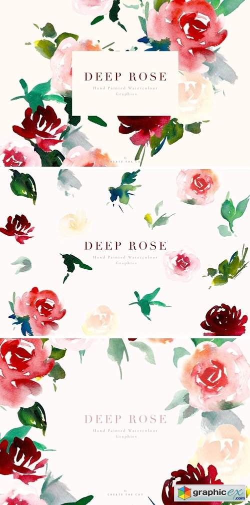 Watercolour Flowers - Deep Rose