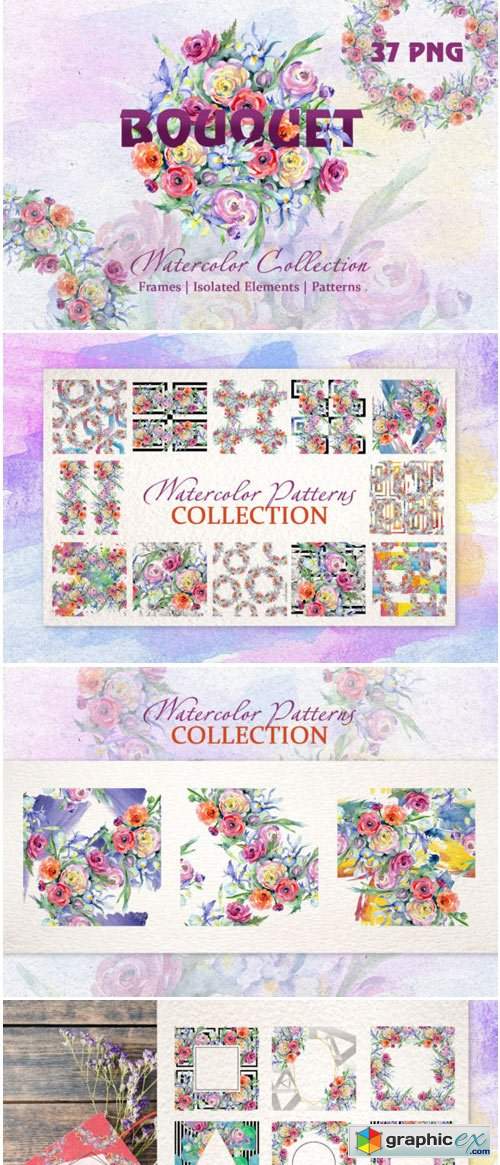 Bright Watercolor Bouquets PNG