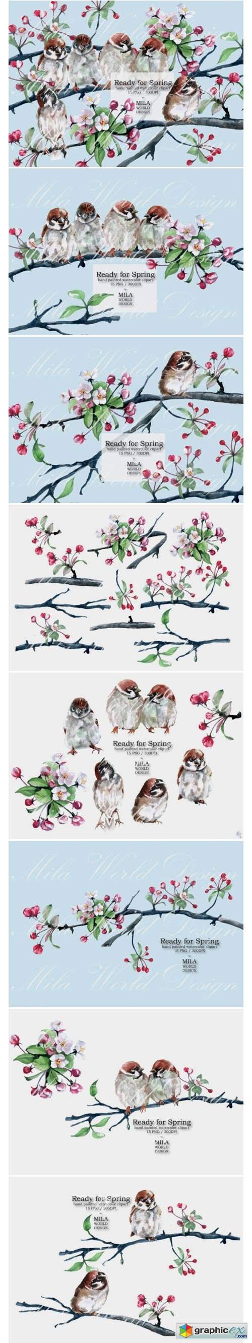 Ready for Spring Watercolor Clip Art