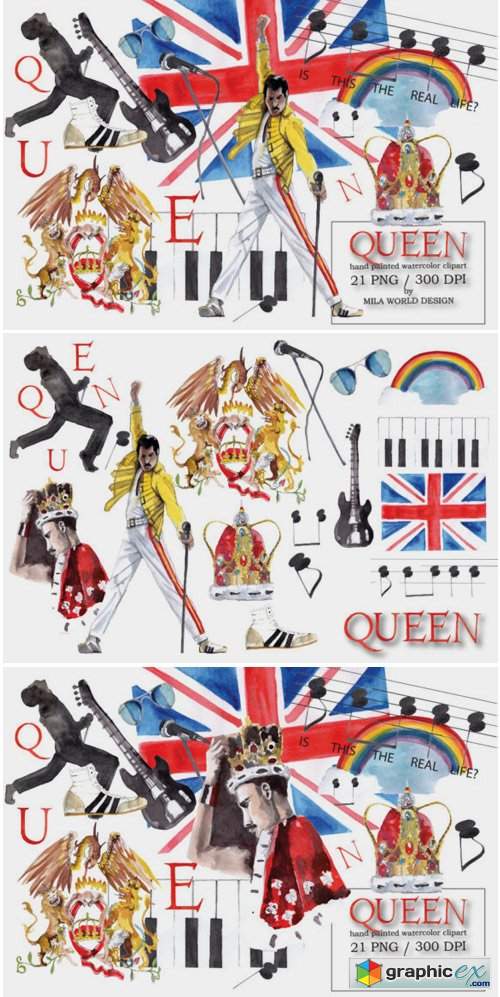 Queen Band Watercolor Clip Art