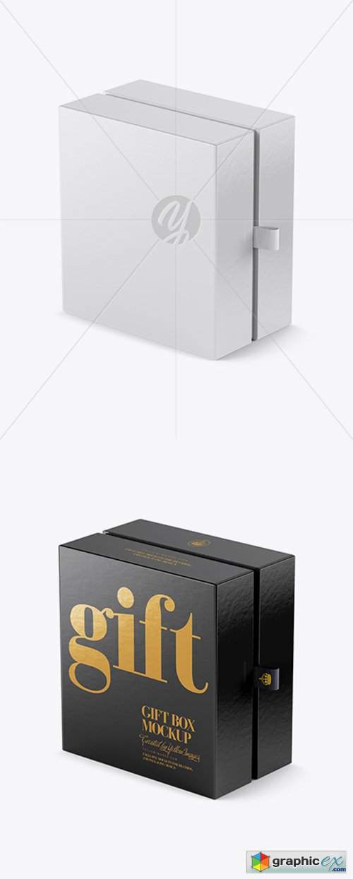 Glossy Gift Box Mockup - Half Side View (High-Angle Shot)