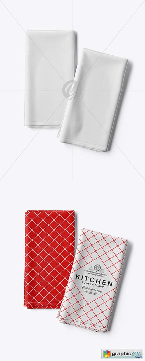 Two Folded Kitchen Towels Mockup - Top View
