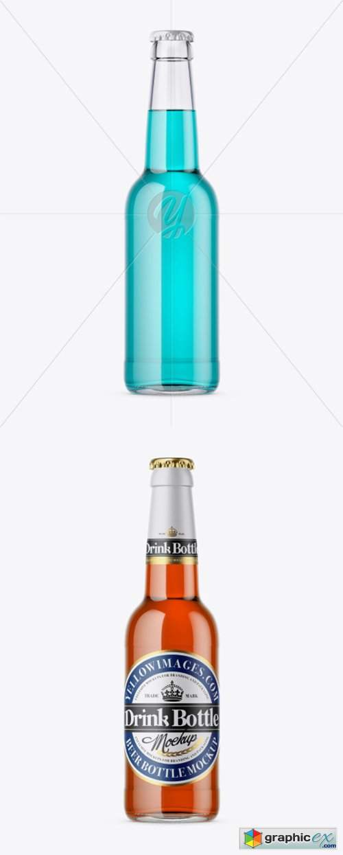330ml Clear Glass Bottle With Drink Mockup