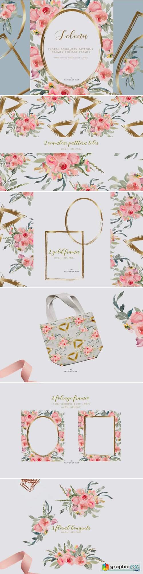 Watercolor Soft Blush Flower Clipart Set
